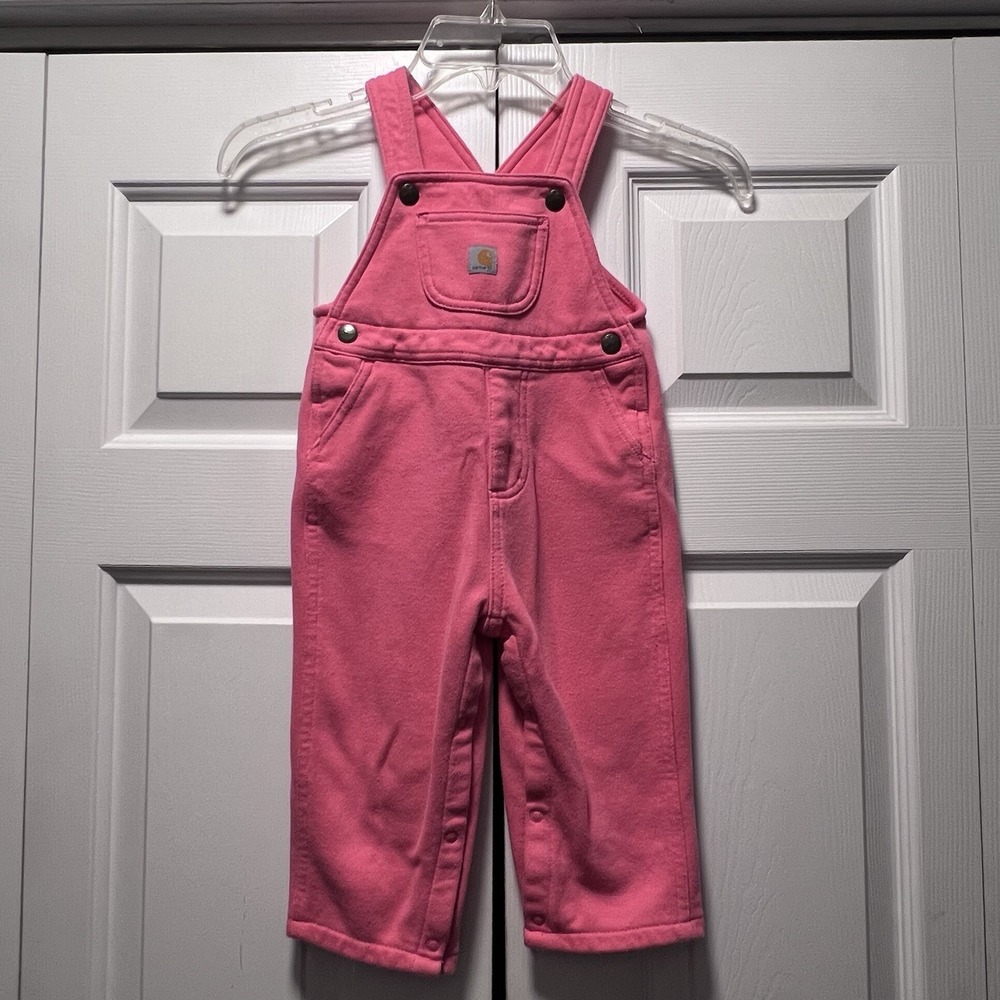 Carhartt Girls' Pink Cotton-Polyester Fleece Overalls ST9796-G 24mo